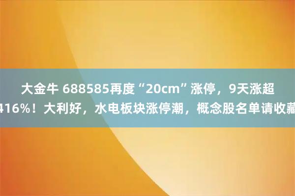 大金牛 688585再度“20cm”涨停，9天涨超416%！大利好，水电板块涨停潮，概念股名单请收藏