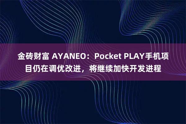 金砖财富 AYANEO：Pocket PLAY手机项目仍在调优改进，将继续加快开发进程